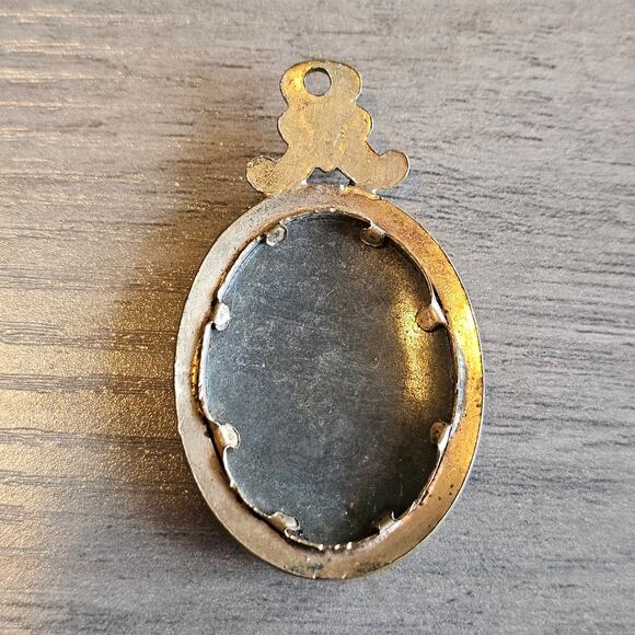 Vintage Gold Oval Photo Pendant with Antique Photo of Man with Mustache & Bowtie - Picture 5 of 5